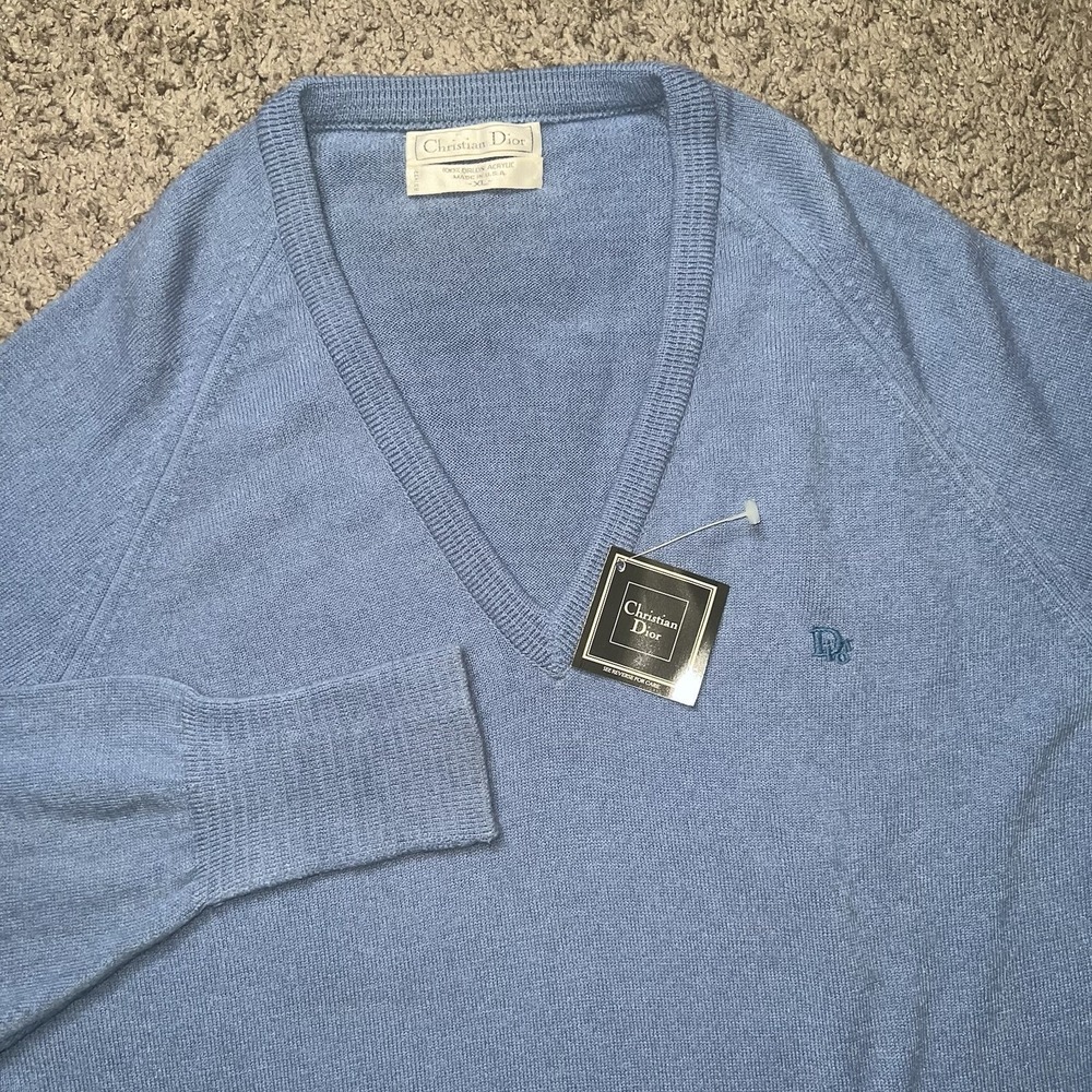 Vintage Christian Dior Blue Orlon Acrylic‎ Sweater Men's Size XL Made In USA EUC